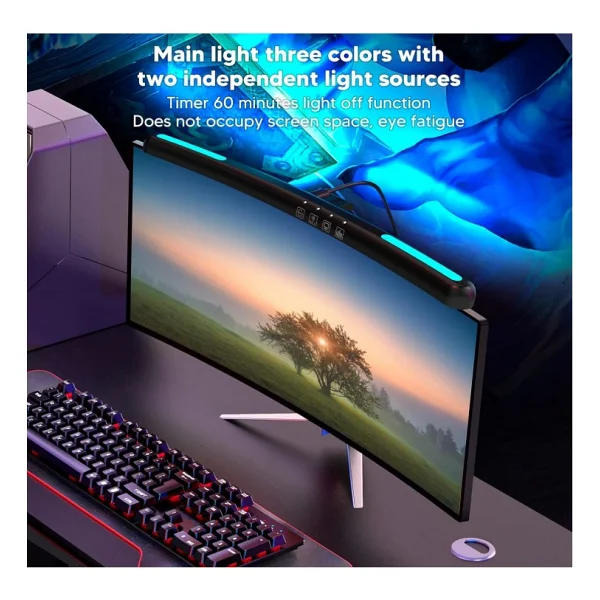 Yesnıce Curved Monitörü 24-27 Inch Işık Çubuğu LED Işıklar Göz Bakımı, Masaüstü 3 Kademeli,7 RGB Oyun Bilgisayar Kolay Kurulum - Siyah - Görsel 2