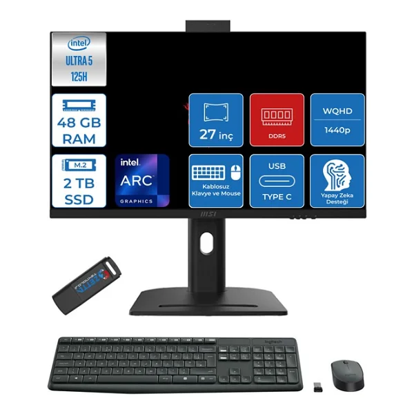 Msı Modern AI Intel Core Ultra 5 125h 48gb DDR5 2tb SSD Intel Arctm Graphics Wın11pro 27" 2k Wqhd Yapay Zeka Destekli All In One Bilgisayar Am273qpp15 + Zettausbbellek - Görsel 5