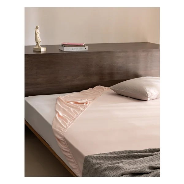Madame Coco Ciel Tek Kişilik %100 Pamuk Lastikli Saten Çarşaf - Açık Pudra - 100x200cm - Görsel 6