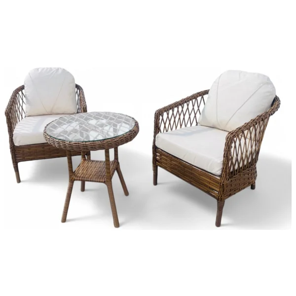 Monalin Mobilya Miami Kahverengi 2 Kişilik(1-1-Masa) Rattan Örgü Bahçe & Balkon & Teras Oturma Grubu Minderli & Camlı & Masalı Takım - Görsel 4