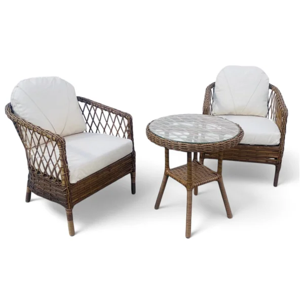 Monalin Mobilya Miami Kahverengi 2 Kişilik(1-1-Masa) Rattan Örgü Bahçe & Balkon & Teras Oturma Grubu Minderli & Camlı & Masalı Takım - Görsel 5
