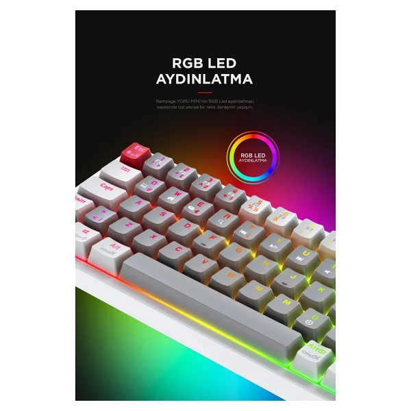 Rampage Yoru Mini Gri-Siyah RGB Tkl Red Switch Kablolu Mekanik Oyuncu Klavyesi - Görsel 8