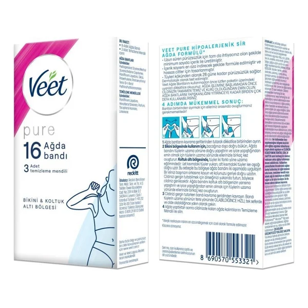 Veet Pure Hipoalerjenik Sir Ağda Bandı 16'lı Bikini & Koltuk Altı Bölgesi İçin Temizleme Mendili - Görsel 8