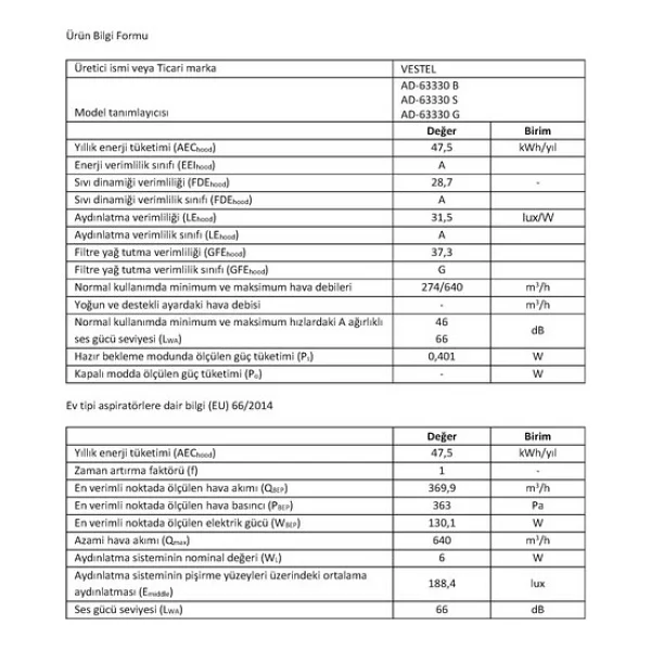 Vestel AD-63330 G Gri Duvar Tipi Ankastre Davlumbaz - Görsel 6