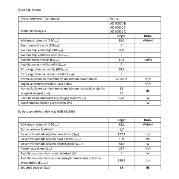 Vestel Ad-60030 Duvar Tipi Davlumbaz - Görsel 6