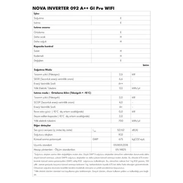 Vestel Nova Inverter 092 A++ Gı Pro Wi-Fi 9000 Btu Duvar Tipi Klima - Görsel 6