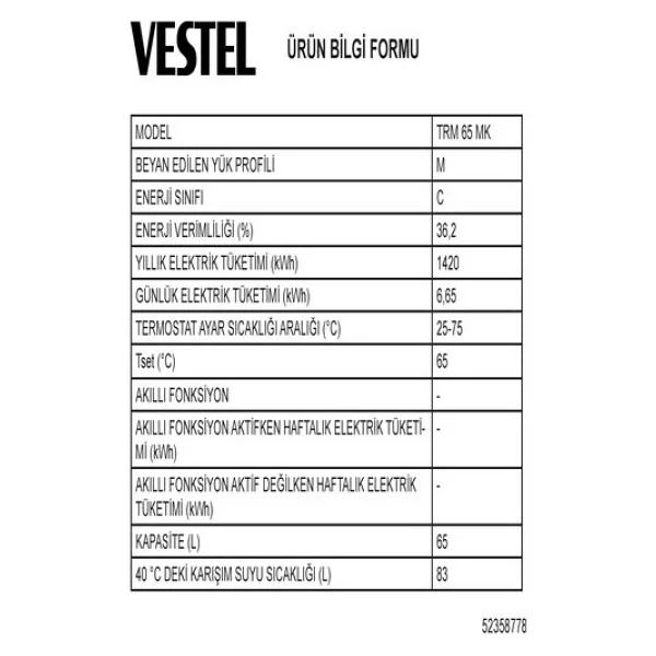 Vestel Trm 65 Mk 1980 W 65lt Termosifon - Görsel 7