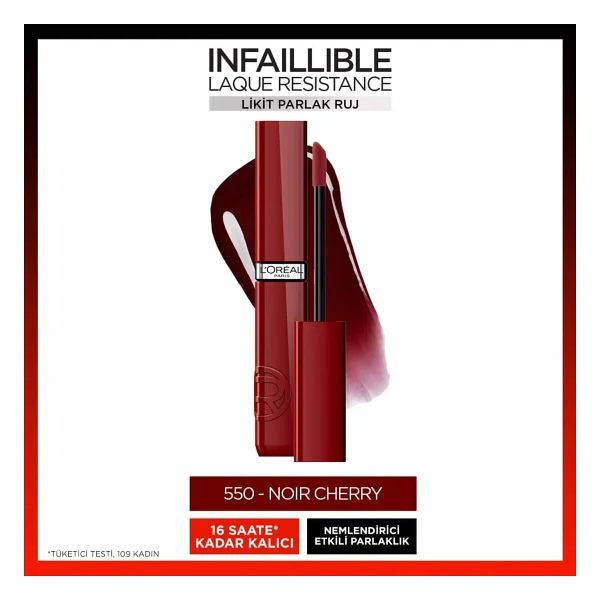 L'oreal Paris Infaillible Laque Resistance 550 Noir Cherry Likit Ruj - Görsel 7