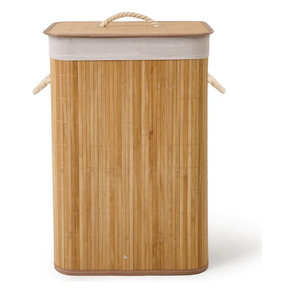 Simple Living 80 Lt Örme Çift Hazneli Bambu Çamaşır Sepeti - Görsel 7