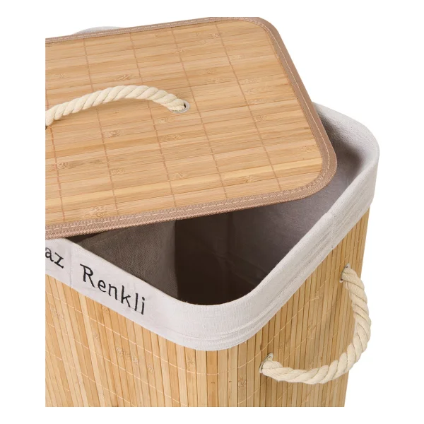 Simple Living 80 Lt Örme Çift Hazneli Bambu Çamaşır Sepeti - Görsel 3