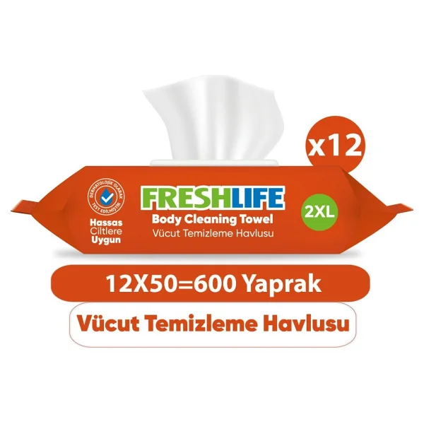 Freshlife Vücut Temizleme Havlusu 12x50 (600 Yaprak) Beyaz Sabun Kokusuyla Günlük Kullanım - Görsel 6