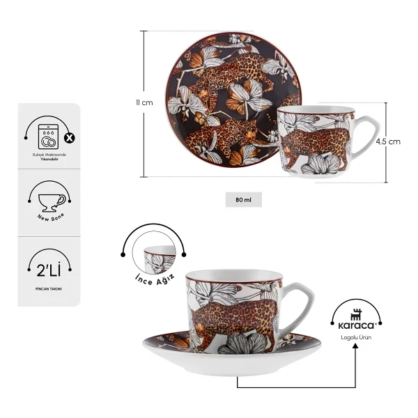 Karaca Tiger 2 Kişilik Kahve Fincan Takımı 80 Ml - Görsel 3