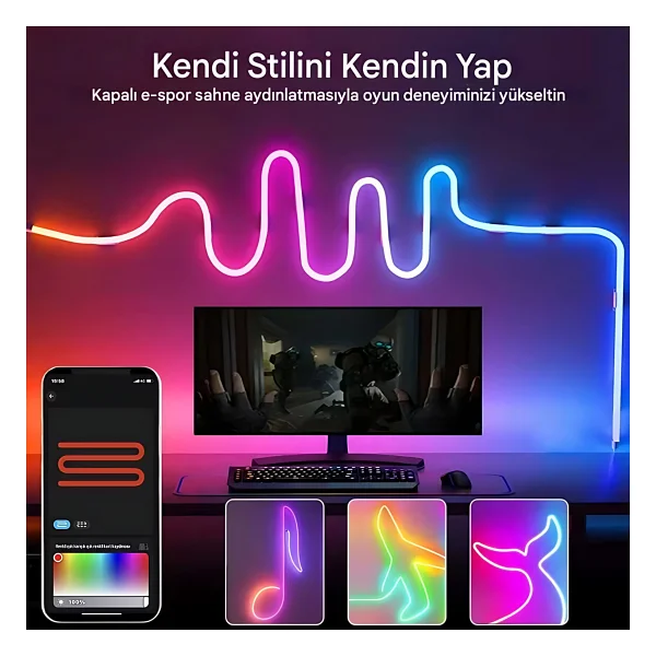 Rohs 5v RGB Neon Şerit LED Lamba 5 Metre Kumanda İle Kontrol Sınırsız Renk Tak Çalıştır - Çok Renkli - Görsel 2