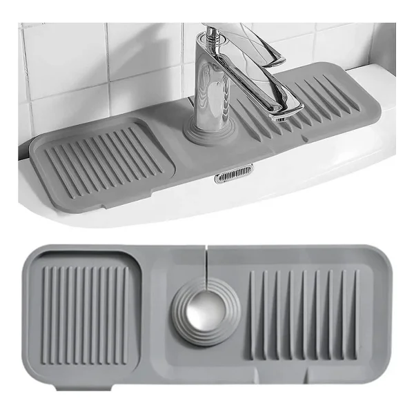 Saint Belisama Elastik Musluk Matı Su Tutucu Düzenleyici Kaydırmaz Taban Organizer Mutfak Banyo Lavabo Gri - Çok Renkli - Görsel 3