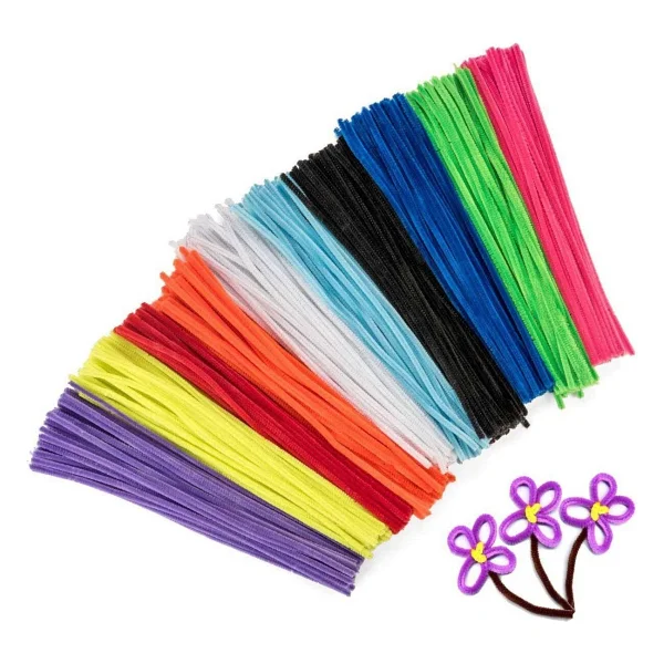 Renkli Şönil, 200 Adet, Eğitici Şönil Seti, Tüylü Tel, 30 Cm, Peluş Tel - Görsel 2