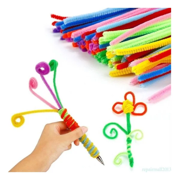 Renkli Şönil, 200 Adet, Eğitici Şönil Seti, Tüylü Tel, 30 Cm, Peluş Tel - Görsel 4