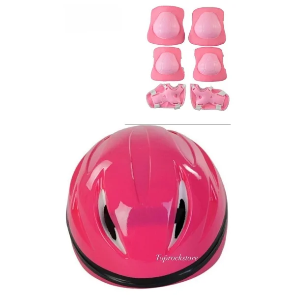 Çocuk Kask Dizlik Dirseklik Koruyucu Set 7 Parça Pembe - Görsel 4