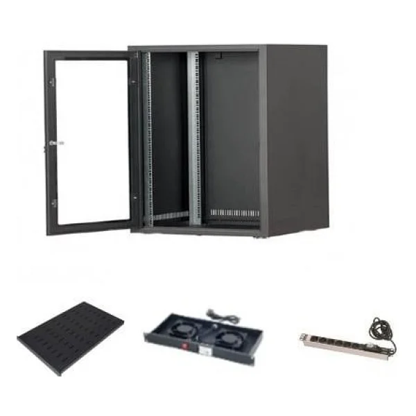 Setrack 19'' 9u 600x600 Duvar Tipi Rack Kabinet+Sabit Raf+2li Fan Modülü+6lı Grup Priz - Görsel 2