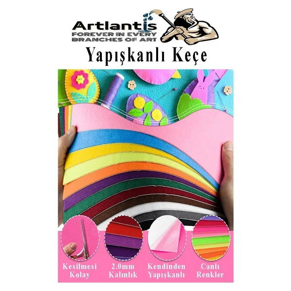 Artlantis Lila Yapışkanlı Keçe 35x50 Cm 3 Adet 2.0 Mm Kendinden Yapışkanlı Renkli Hobi Keçesi Elişi Keçe Kumaşı Anasınıfı - Standart - Görsel 2