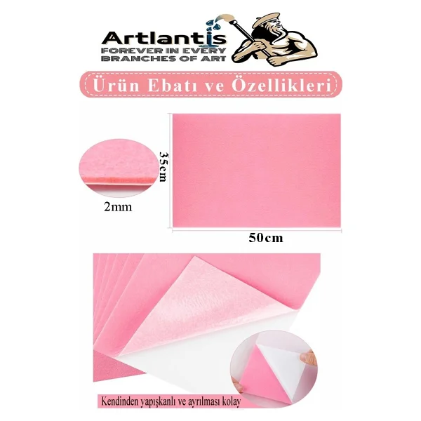 Artlantis Lila Yapışkanlı Keçe 35x50 Cm 3 Adet 2.0 Mm Kendinden Yapışkanlı Renkli Hobi Keçesi Elişi Keçe Kumaşı Anasınıfı - Standart - Görsel 3