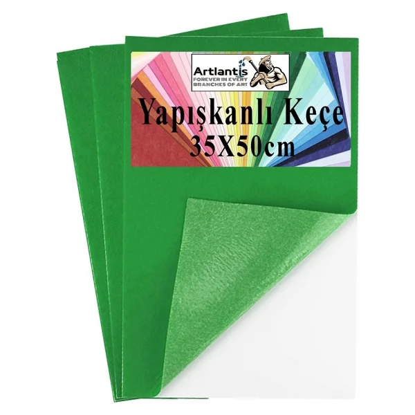 Artlantis Yeşil Yapışkanlı Keçe 35x50 Cm 3 Adet 2.0 Mm Kendinden Yapışkanlı Renkli Hobi Keçesi Elişi Keçe Kumaşı Anasınıfı - Standart - Görsel 6