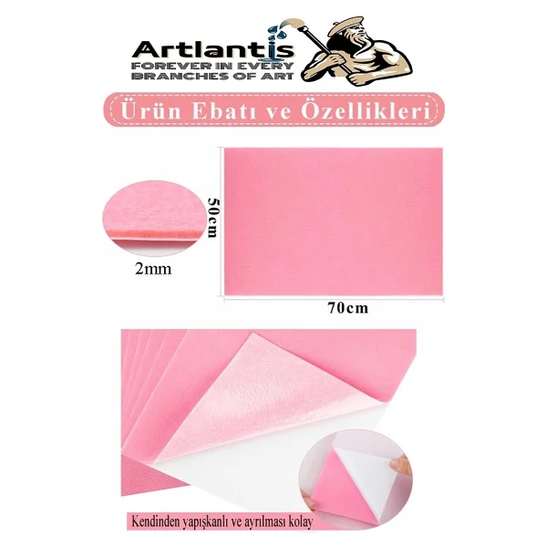 Artlantis Sarı Yapışkanlı Keçe 50x70 Cm 3 Adet 2.0 Mm Kendinden Yapışkanlı Renkli Hobi Keçesi Elişi Keçe Kumaşı Anasınıfı - Standart - Görsel 3
