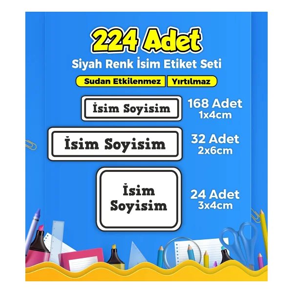 Sb Store Okul Kreş Etiketi Kalem Defter Özel Isim Yazılabilen Etiket Seti Model 161 - 224 Adet - Görsel 4