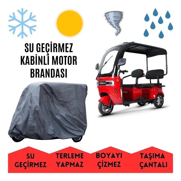 Arora Felix Pro Kabinli 3 Tekerlekli Motor Brandası Su Geçirmez - Görsel 5
