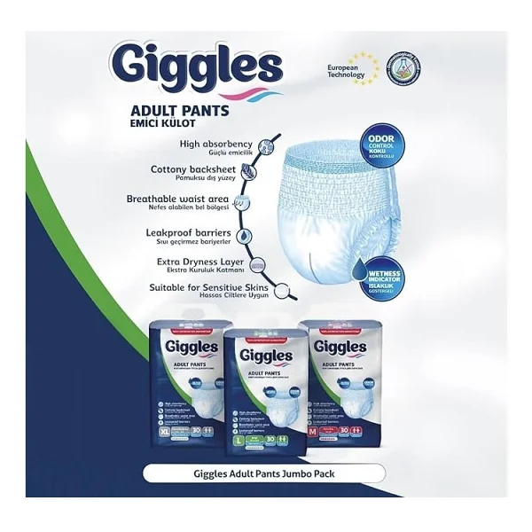 Giggles Emici Külot Ekstra Büyük Boy XL 30'lu Hasta Bezi - Görsel 2