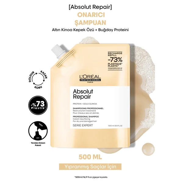L'oreal Professionnel Absolut Repair Yıpranmış Saçlar İçin Onarıcı Refill Şampuan 500ml - Görsel 3
