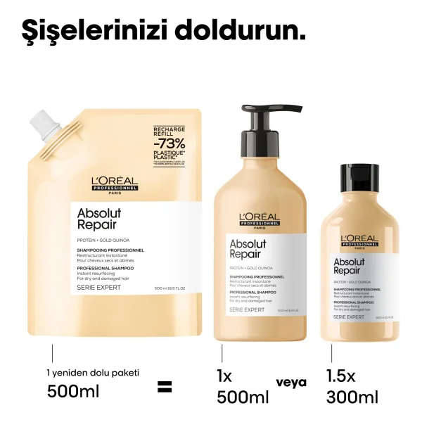 L'oreal Professionnel Absolut Repair Yıpranmış Saçlar İçin Onarıcı Refill Şampuan 500ml - Görsel 6
