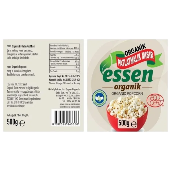 Essen Organik Cin Mısır Patlatmalık 500 Gr - Görsel 2