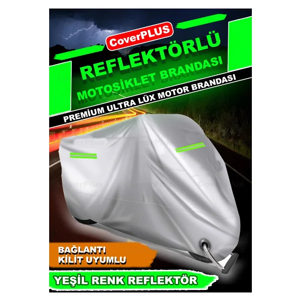 Arora Atak 249 Arka Çanta Uyumlu Motor Brandası Motosiklet Branda Yeşil Reflektörlü-Gri - Görsel 3