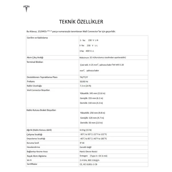 Tesla Wall Connector 22 Kw Kablolu Elektrikli Araç Şarj İstasyonu - Görsel 5