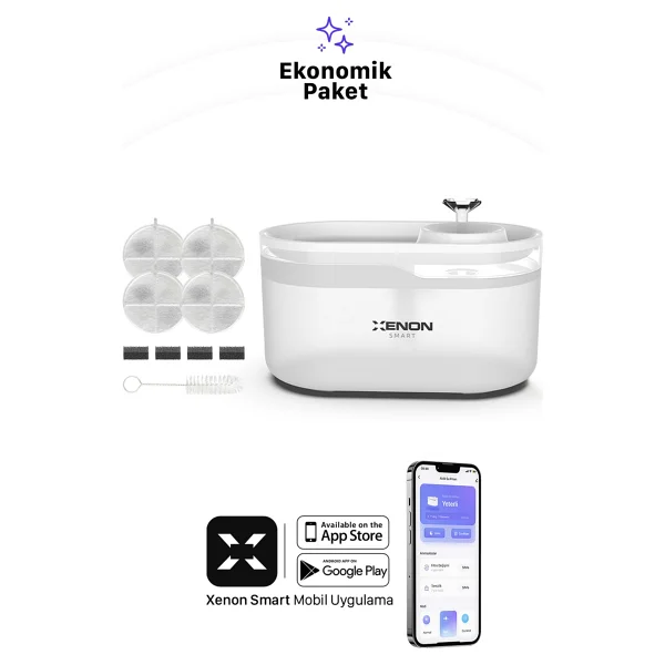 Xenon Smart Akıllı Kedi Köpek Su Pınarı Ultra Sessiz LED Işıklı Su Şelalesi Ve 4 Adet Yedek Filtre 2'li Pet Seti - Görsel 2