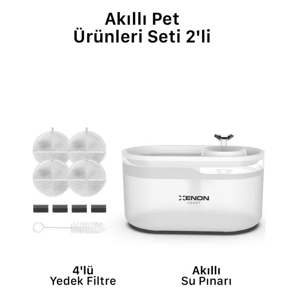 Xenon Smart Akıllı Kedi Köpek Su Pınarı Ultra Sessiz LED Işıklı Su Şelalesi Ve 4 Adet Yedek Filtre 2'li Pet Seti - Görsel 4