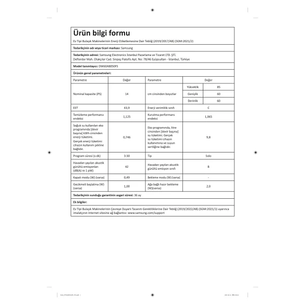 Samsung Dw60a8050fs 8 Programlı Bulaşık Makinesi - Görsel 6