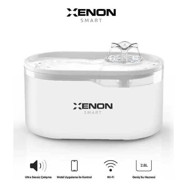 Xenon Smart Akıllı Otomatik Ultra Sessiz Kedi Su Pınarı Uygulama Kontrollü LED Işıklı Su Şelalesi Ve Yedek Filtre 2'li Pet Seti - Beyaz - Görsel 4