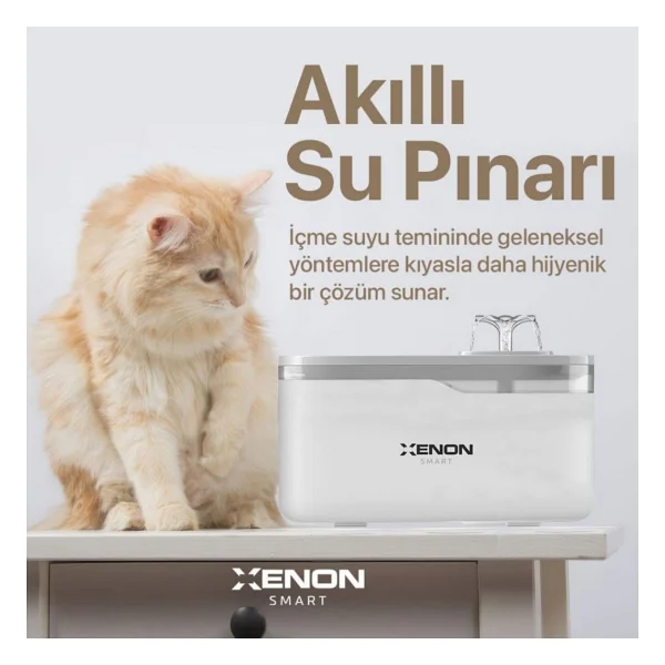 Xenon Smart Akıllı Otomatik Ultra Sessiz Kedi Su Pınarı Uygulama Kontrollü LED Işıklı Su Şelalesi Ve Yedek Filtre 2'li Pet Seti - Beyaz - Görsel 6