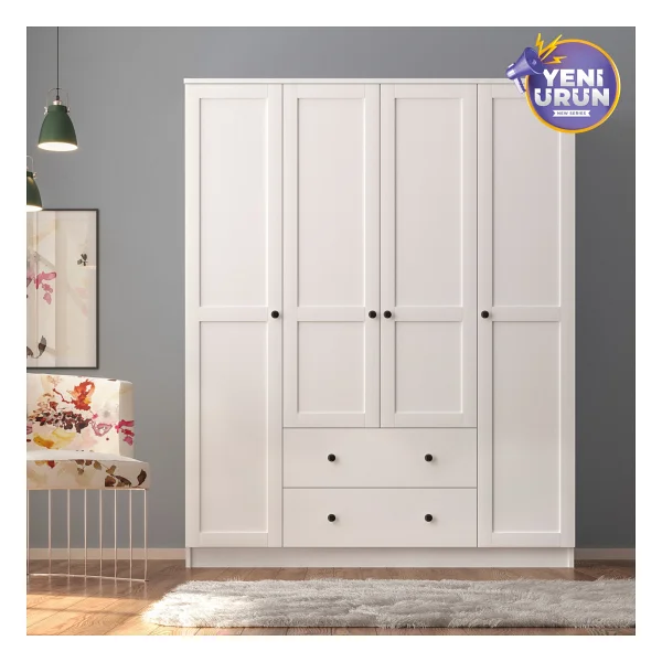 Rabi Mobilya Side 4 Kapak 2 Çekmece Gardırop - 210 - Beyaz - Görsel 4