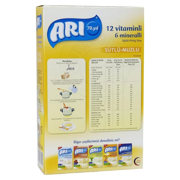 Arı Mama 12 Vitaminli 6 Mineralli Sütlü Muzlu Pirinç Unu Kaşık Maması 250 Gr - Görsel 2