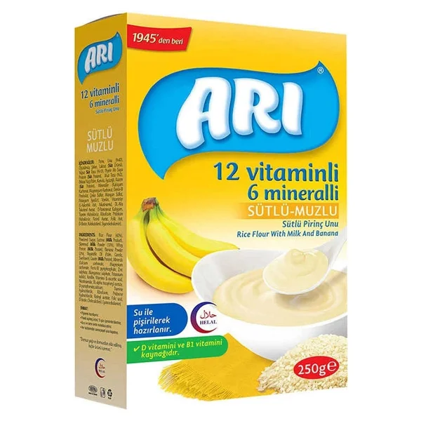 Arı Mama 12 Vitaminli 6 Mineralli Sütlü Muzlu Pirinç Unu Kaşık Maması 250 Gr - Görsel 6