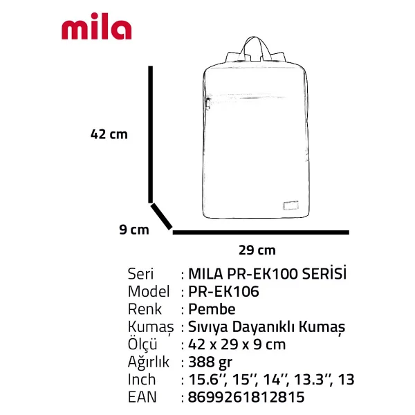 Classone Mila Pr-Ek106 Pembe 15.6" Laptop Sırt Çantası - Görsel 6