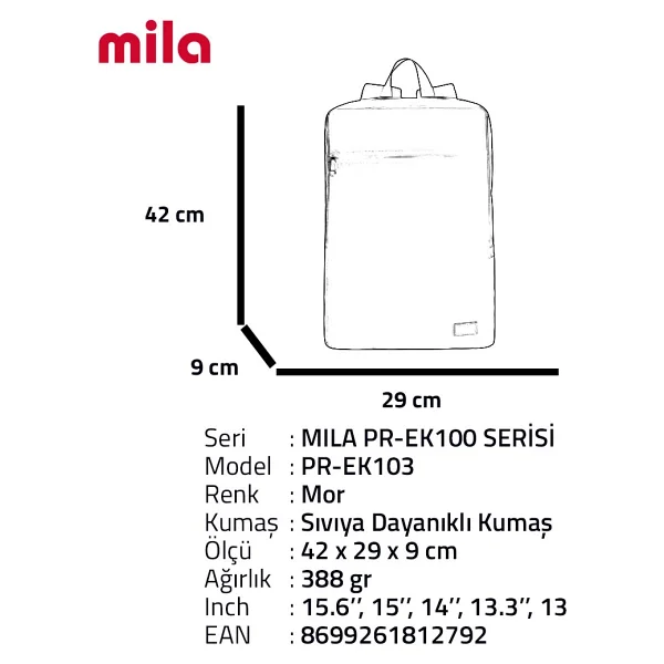 Classone Mila Pr-Ek103 Mor 15.6" Laptop Sırt Çantası - Görsel 6