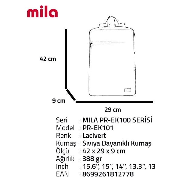 Classone Mila Pr-Ek101 Lacivert 15.6" Laptop Sırt Çantası - Görsel 6