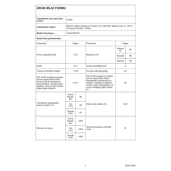 Profilo Cga25202tr 1200 Devir 10 Kg Çamaşır Makinesi - Görsel 7