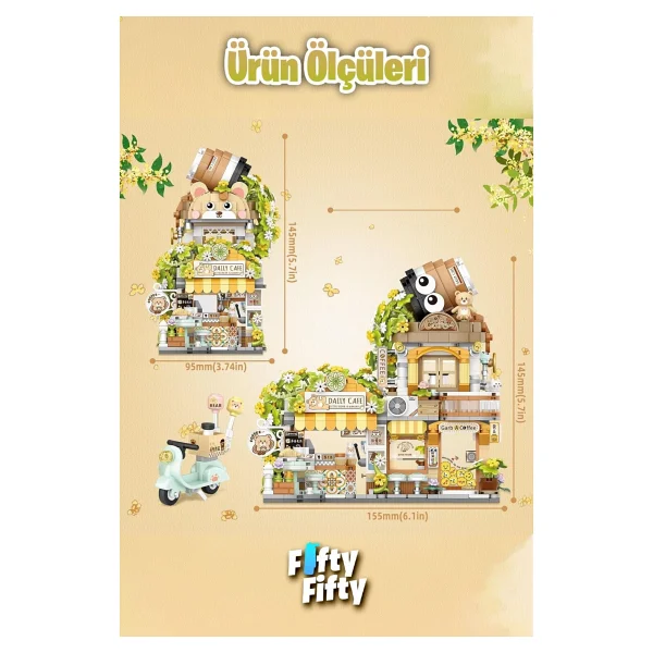 Loz Street Mini Cafe LZ-1382 1077 Parça Blok Oyuncak - Görsel 5