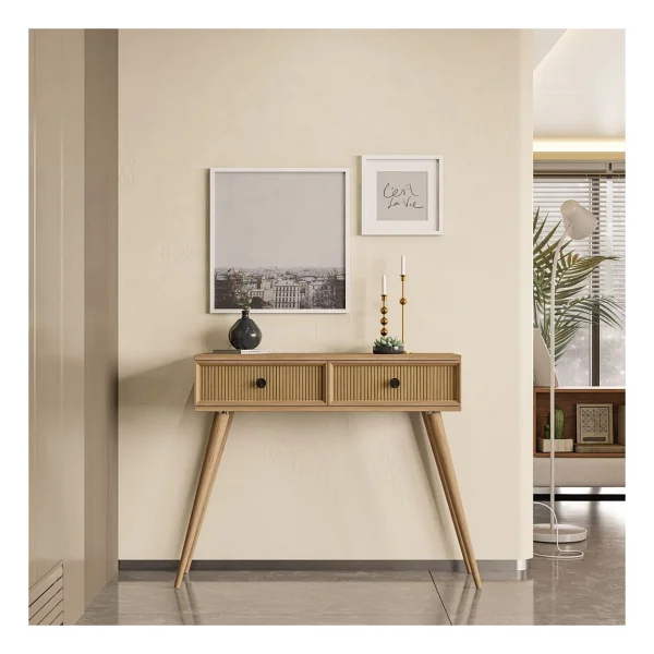 Mezza 6025 Luna (Ahşap Ayaklı) Mdf Profil Çerçeveli 2 Çekmeceli Dresuar Sepet-Yunus - Meşe - Beyaz - Görsel 3