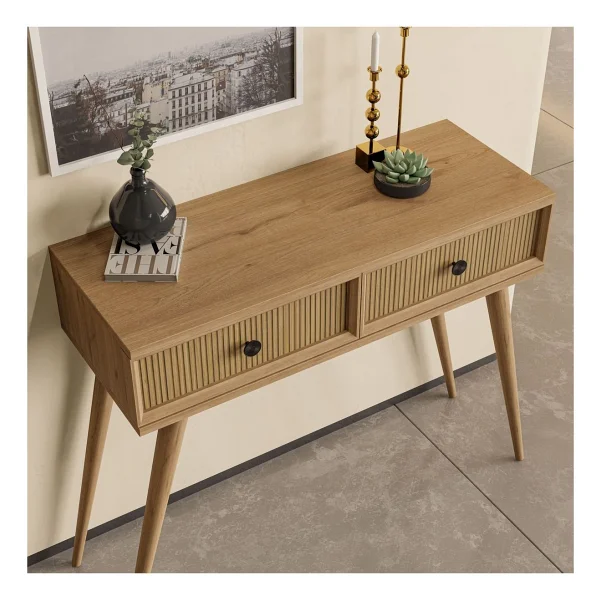 Mezza 6025 Luna (Ahşap Ayaklı) Mdf Profil Çerçeveli 2 Çekmeceli Dresuar Sepet-Yunus - Meşe - Beyaz - Görsel 4