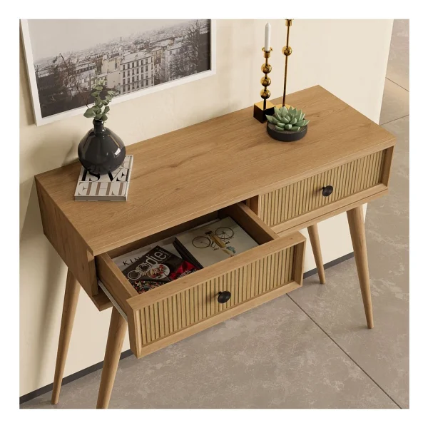 Mezza 6025 Luna (Ahşap Ayaklı) Mdf Profil Çerçeveli 2 Çekmeceli Dresuar Sepet-Yunus - Meşe - Beyaz - Görsel 5